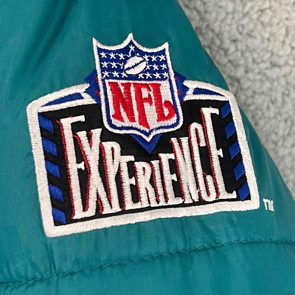 Vtg 1990's Pro Player Mens Large Miami Dolphins NFL Black Teal Reversible Jacket - Picture 10 of 11
